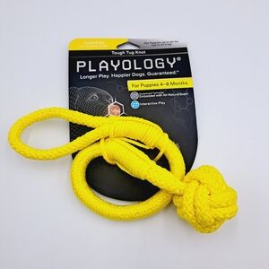 Playology Yellow Tough Tug Knot for Puppies Chicken Scent Up To 60lbs